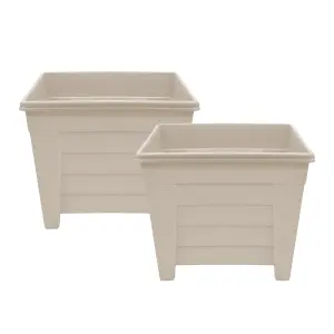 simpa 2PC Taupe Grosvenor Square Plastic Planters 38cm (Dia)