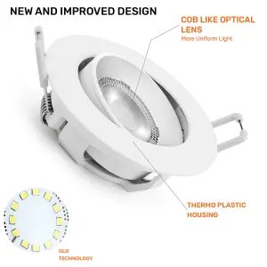 paul russells LED Downlight White Non-Dimmable Tilt Recessed Ceiling Spotlight 4.8W 400 Lumens IP44 Warm White 3000K Pack of 6