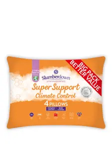 Slumberdown Climate Control Super Support Pillows 4 Pack Firm Support Side Sleeper Relief Cool Pillows 48x74cm