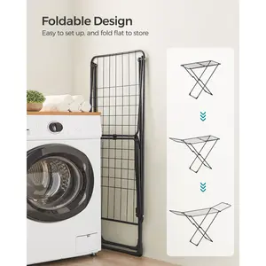 Clothes Airer, Foldable Clothes Drying Rack, Clothes Horse With Gullwings, Free-Standing Laundry Rack, Indoor Outdoor Use, Bed Linen Clothing, Black Black