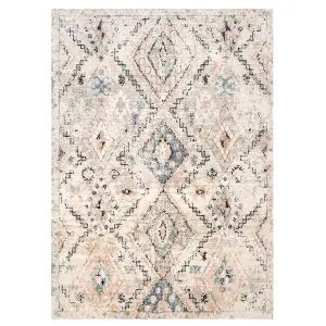 Neutral Blue Distressed Tribal Diamond Soft Living Area Rug 120x170cm