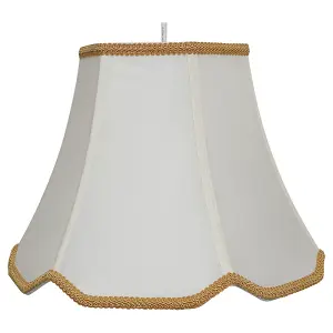 12" Ceiling and Table Scallop Lampshade with Faux Silk Cream and Rope Trim Edging