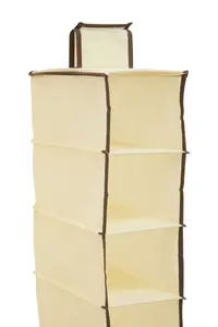 Essentials by Premier Cream Brown Trim 10 Section Hanging Shoe Organiser