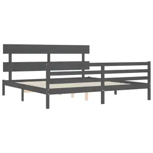 Berkfield Bed Frame with Headboard Grey 200x200 cm Solid Wood