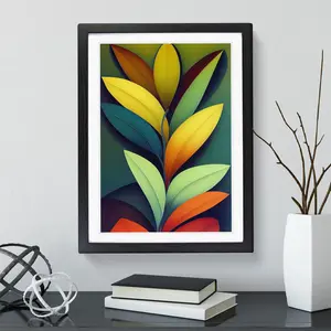 XV1022-2583X Lively Leaves - Single Picture Frame Print Black / 34cm H x 25cm W x 2cm D