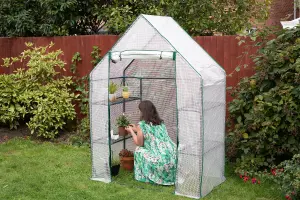 3 Tier Walk-In Greenhouse with 6 Shelves, Waterproof WhitePE Mesh Cover, Roll up Zipper Door and Sturdy Steel Frame  193Lx143Wx73H