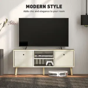 HOMCOM Modern TV Cabinet Stand w/ Shelves & Drawers, Bedroom Natural