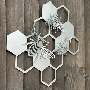 Large Bee Honeycomb Wall Art silver metal home or garden decoration