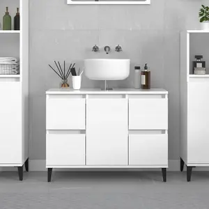 Berkfield Sink Cabinet High Gloss White 80x33x60 cm Engineered Wood