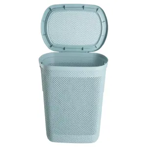 Keeeper Air-Permeable Laundry Basket 30 Litre with Side Handles & Laundry Hamper Hinged Lid - Nordic Blue