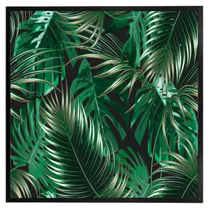 Tropical leaves on black (Picutre Frame) / 30x30" / Brown