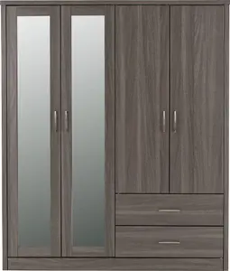 Lisbon 4 Door Mirrored Wardrobe in Black Wood Grain Finish