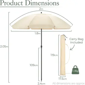 Portable Beach Parasol Tilting - Cream