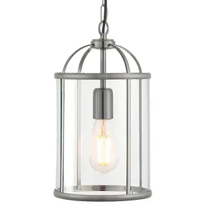 Hanging Ceiling Pendant Light Nickel & Glass Lantern Box Shade Lamp Bulb Holder