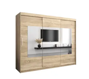 Torino Spacious Mirrored Sliding Door Wardrobe with Hanging Rails And Shelves -Oak Sonoma (H)2000mm  (W)2500mm x (D)620mm)