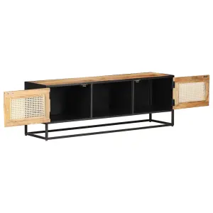 Berkfield TV Cabinet 120x30x40 cm Rough Mango Wood and Natural Cane