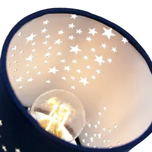 Beautiful Stars Decorated Children/Kids Midnight Blue Cotton Bedside Table Lamp