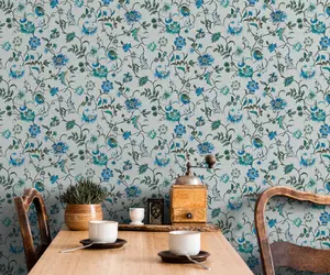 Galerie Heritage Blue Floral Motif Wallpaper Roll