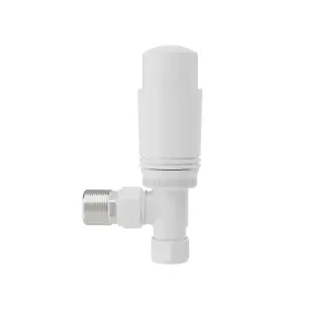 Rinse Bathrooms Angled 1 x 15mm White Round Head Radiator and Towel Rail Thermostatic Valves