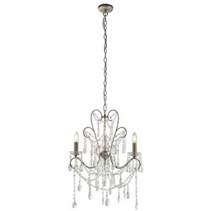 Luminosa Taranto Multi Arm Lamp Pendant Ceiling Lamp, Aged Silver Paint, Cut Glass