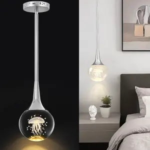 Garwarm Chrome Crystal Jellyfish LED Pendant Light with Metal Rod