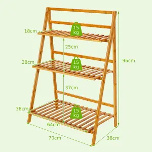 COSTWAY Foldable Bamboo Plant Stand 3-tier Ladder Flower Pot Display Shelf