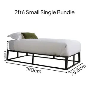 Home Source Platform Black Metal Small Single Bed Frame & 2ft 6 Juno Mattress