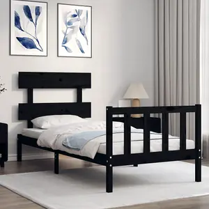 Berkfield Bed Frame with Headboard Black 90x200 cm Solid Wood