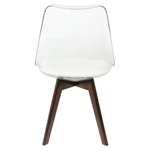 Soho Clear and White Plastic Dining Chair with Squared Dark Wood Legs