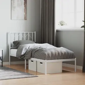 Berkfield Metal Bed Frame without Mattress with Headboard White 75x190cm