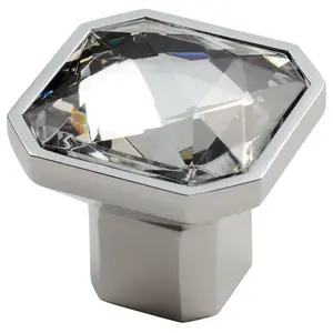 2x Square Faceted Crystal Cupboard Door Knob 32 x 32 x 32mm Polished Chrome