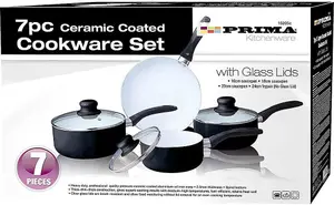 New 7pc Black Cookware Set Saucepan Kitchen Non Stick Stainless Steel Ceramic