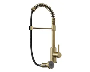 Kersin Contra Brushed Rass Kitchen Mixer Tap with Spring Style Flexi Pull-Out Hose and Spray Head