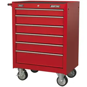 Red Portable Tool Chest with 6 Drawers and Lock for Mobile Storage Solutions