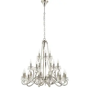 Esher Ceiling Pendant Chandelier Polished Nickel & Crystal Curved 21 Lamp Light