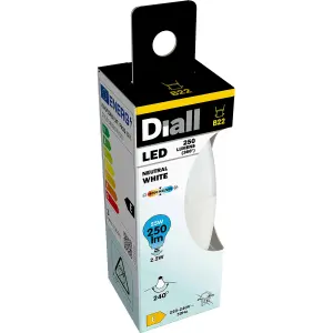 Diall B22 2.2W 250lm Frosted Candle Neutral white LED Light bulb