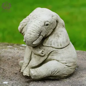 Elephant Trunk Down Stone Statue Outdoor British Made Garden Ornament