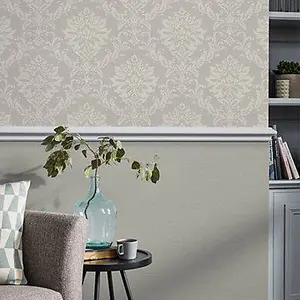 GoodHome Mire Beige Woven effect Damask Textured Wallpaper