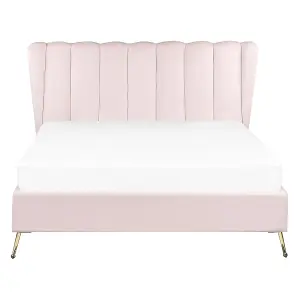 Velvet EU Double Size Bed with USB Port Pink MIRIBEL