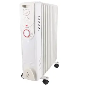 Right Radiators Oil Filled Radiator 11 Fin 2500W Portable Electric Heater with 24H Timer White