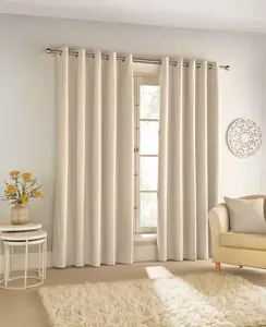 Enhanced Living 100% Blackout Thermal Cream Velvet Chenille Eyelet Curtains   Pair 66 x 54 inch (168x137cm)