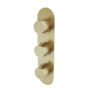 Emilia Round Brushed Gold Concealed Thermostatic Shower Valve - Triple Control with Dual Outlet