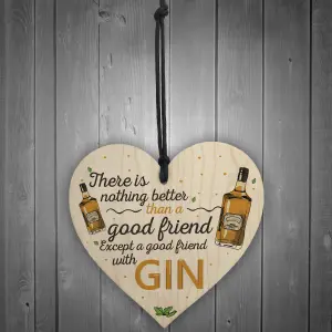 Red Ocean Good Friend With Gin Novelty Wooden Hanging Heart Plaque Garden Joke Sign Birthday Gift