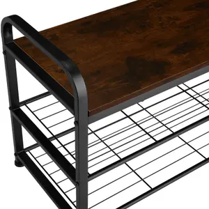 Shoe Rack Southampton - surface shelf and 2 grid shelves, industrial style - Industrial wood dark, rustic