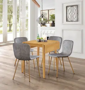 Hallowood Furniture Ledbury Light Oak Drop Leaf Dining Table with 4 Grey Leather Effect Chairs