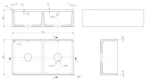 Fireclay Double Bowl Kitchen Sink with Thin Edge, Flush Weir and Overflows, Work Station and Grid - 795mm - Balterley
