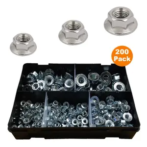 Home.smart 200 x Assorted Flanged Serrated Hex Nuts fits Metric Bolts,