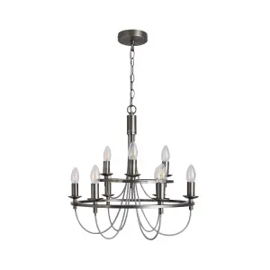 The Lighting Edit Massalia Matt Pewter effect 9 Lamp LED Pendant ceiling light, (Dia)500mm