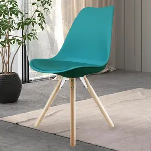 Soho Teal Plastic Dining Chair with Pyramid Light Wood Legs