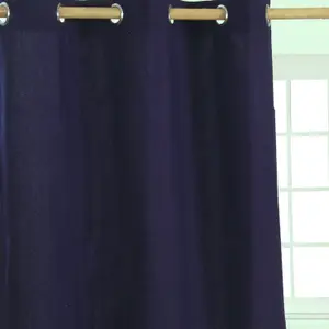 Homescapes Plain Off Navy Blue Cotton Eyelet Curtains 137 x 228 cm